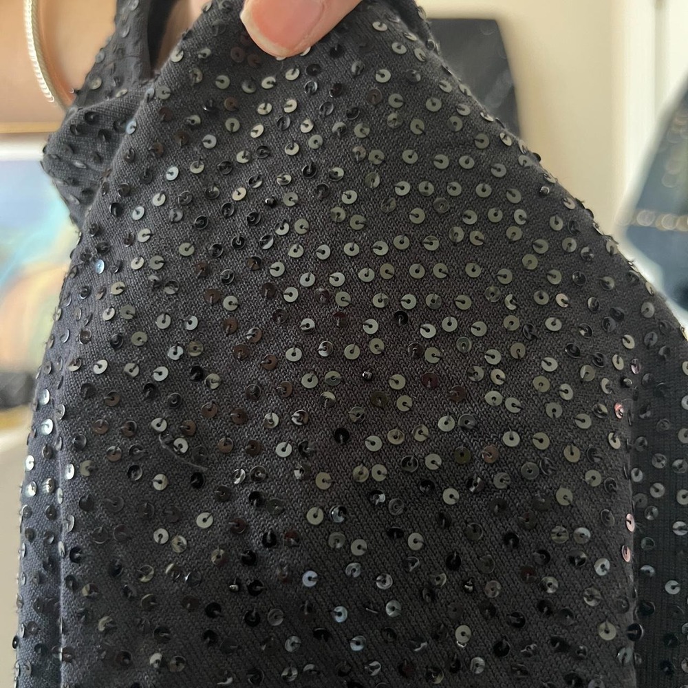BCBG Black Sequined Silky Silk Knit Backless Halter Top Y2K 2000s Small - Picture 6 of 7